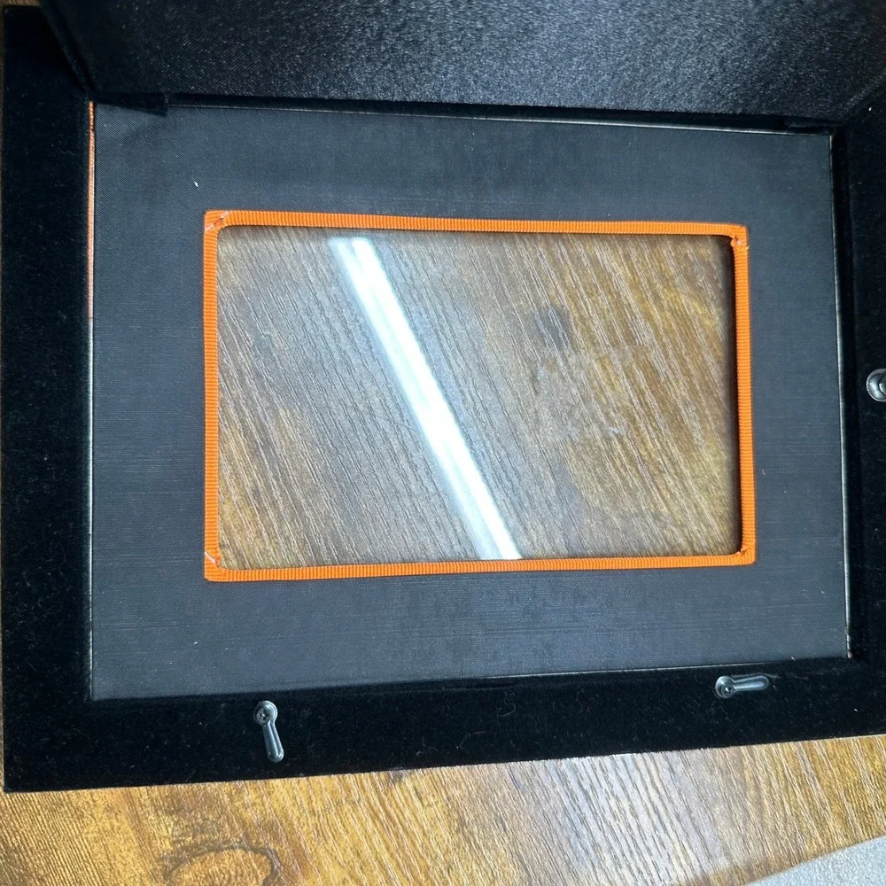 Pottery Barn Rose Gold Metal Picture Frame with Orange Grosgrain Ribbon Mat 4x6
